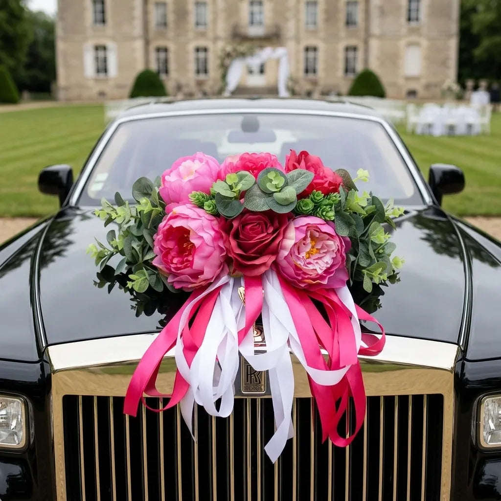 Bouquet de Fleurs Fuchsia Voiture Mariage Majestueux
