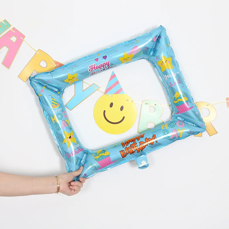 Cadre Photo Gonflable Happy Birthday Bleu Kawai