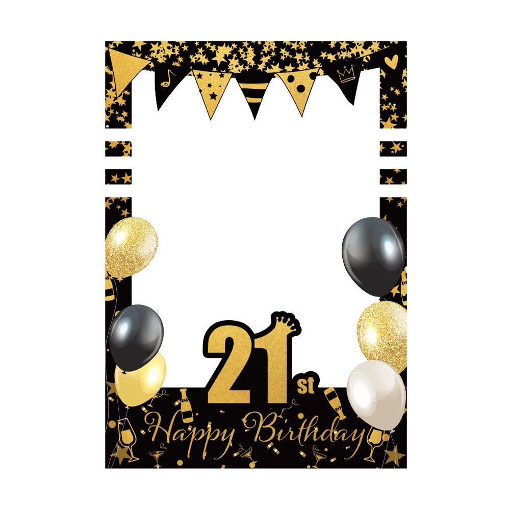 Cadre Photobooth Happy Birthday Noir et Or 21 Chic