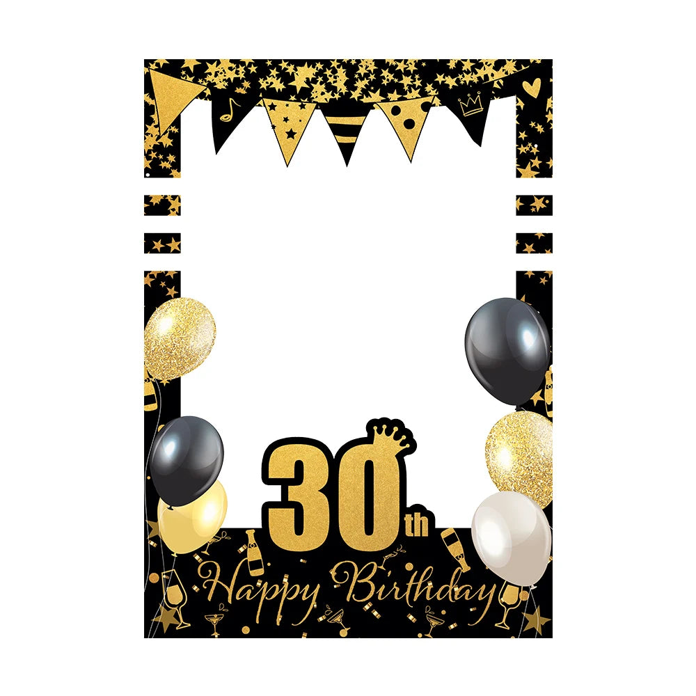 Cadre Photobooth Happy Birthday Noir et Or 30 Unique