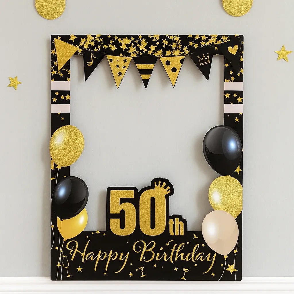 Cadre Photobooth Happy birthday à Paillettes 50