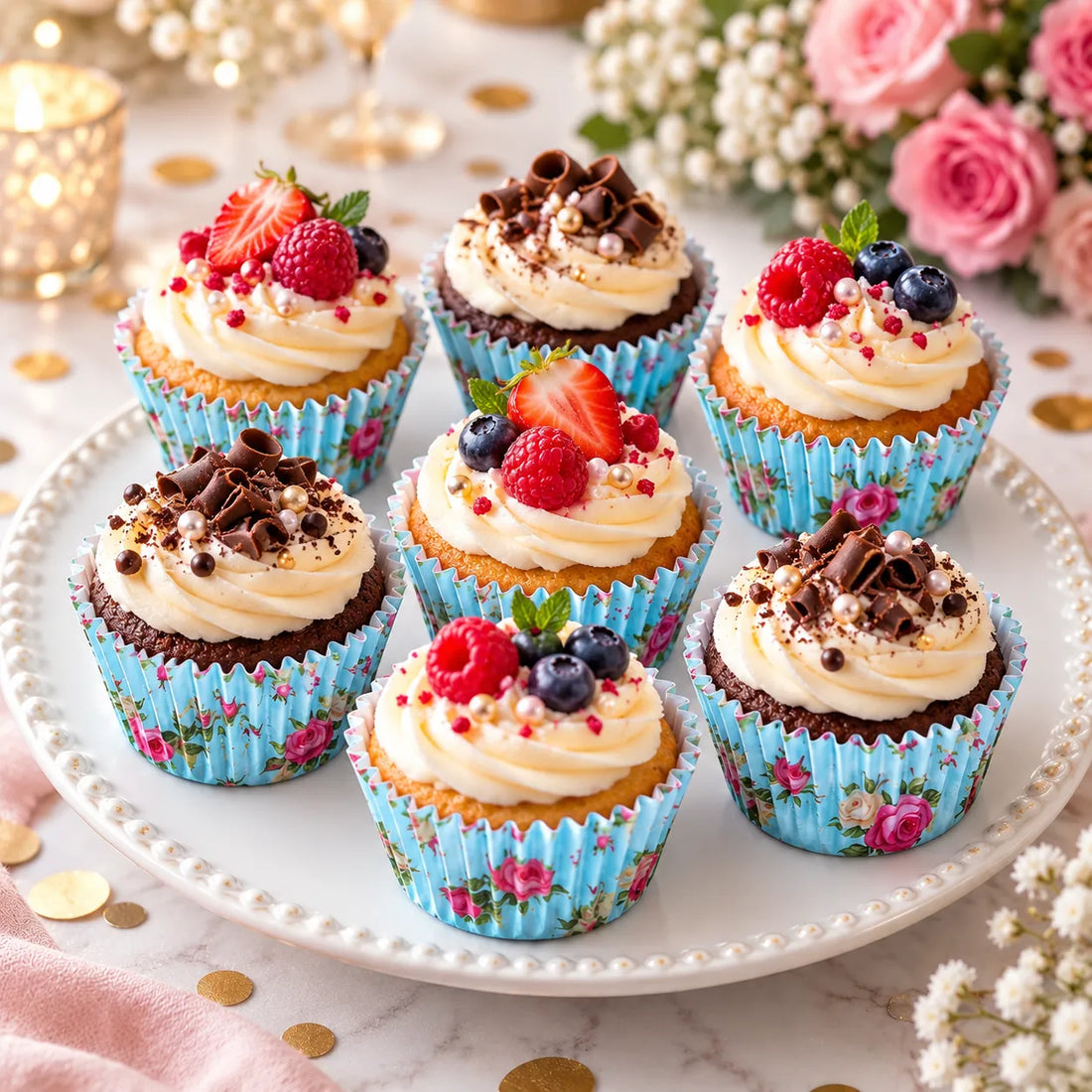 Caissette à Cupcake Bleue Floral retro