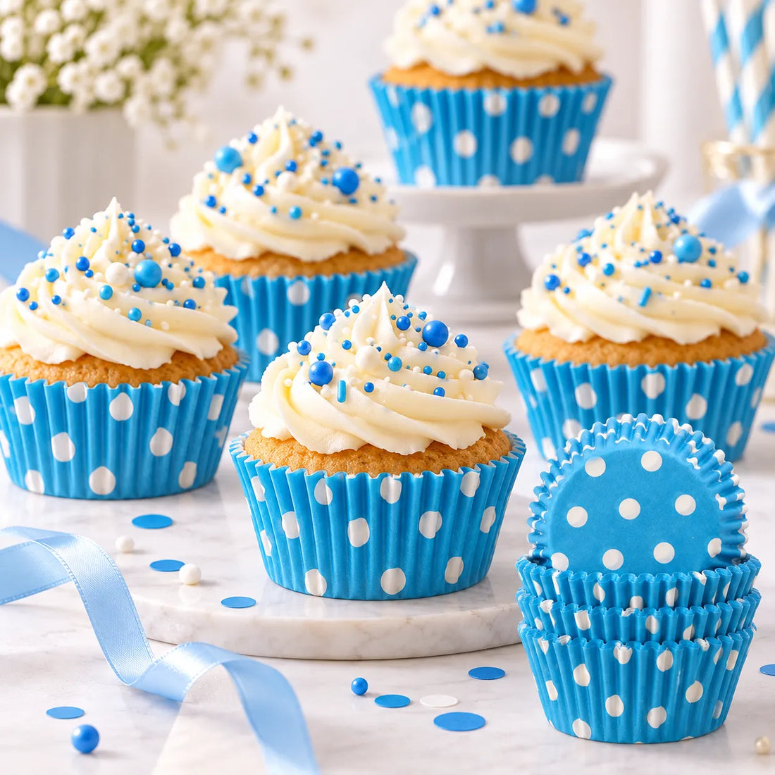 Caissette Cupcake Bleue à Pois élégant