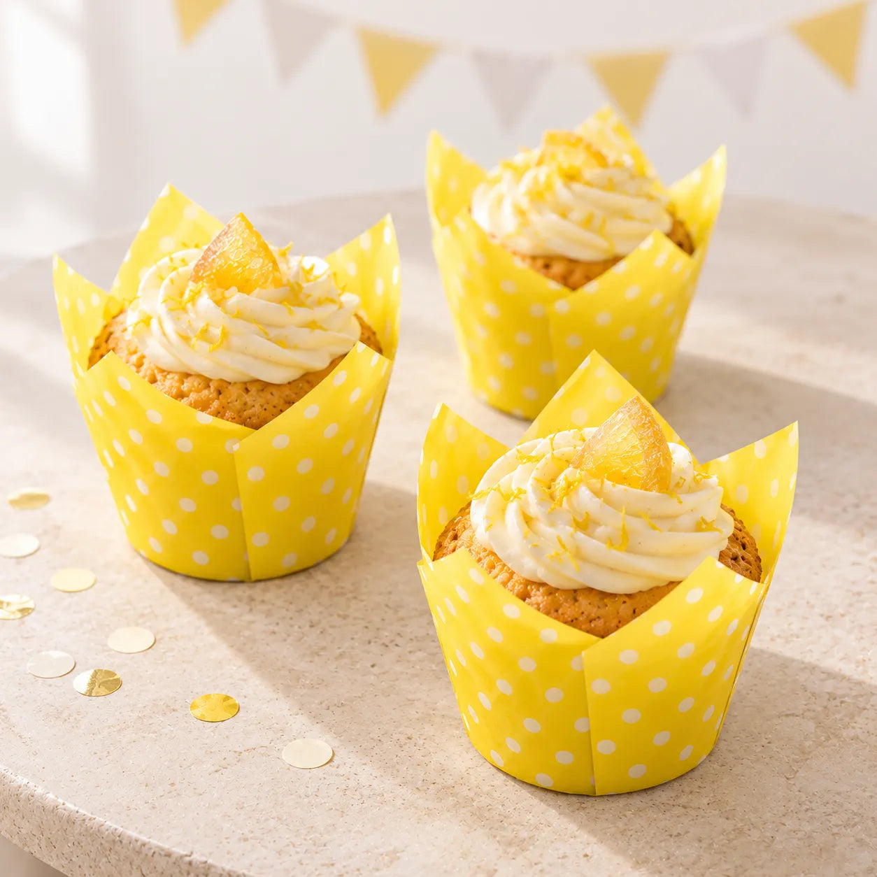 Caissette Cupcake Jaune à Pois élégant