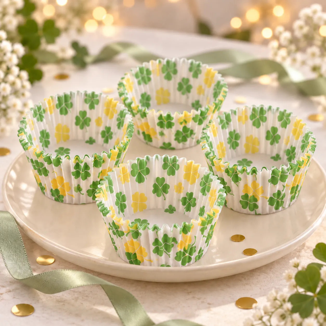 Caissette Cupcake Motif Trèfle vert