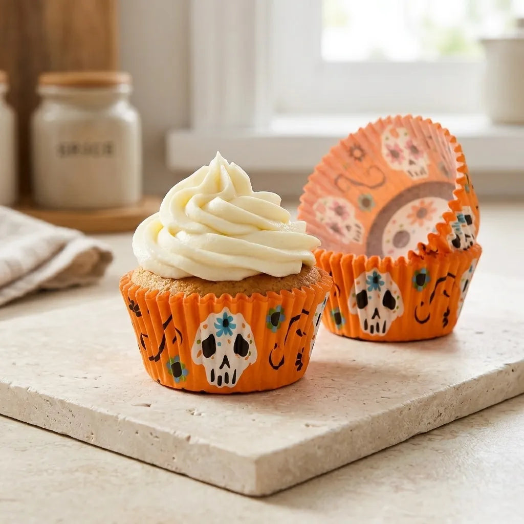 Caissette à Cupcake Orange crânes Unique