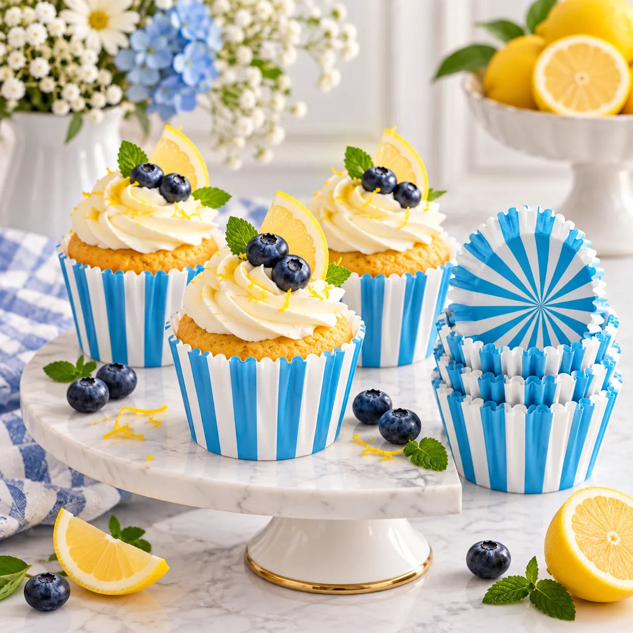 Caissette à Cupcake à Rayures Bleues élégant