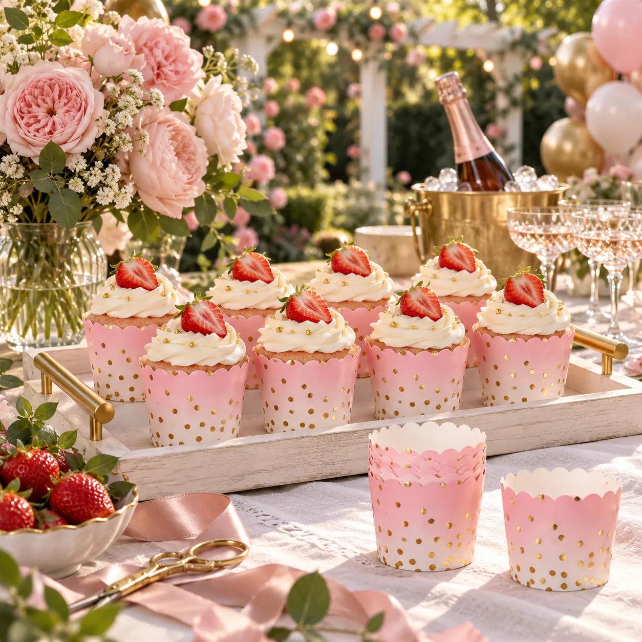 Caissette Cupcake Rose Dégradé à Pois Attirant