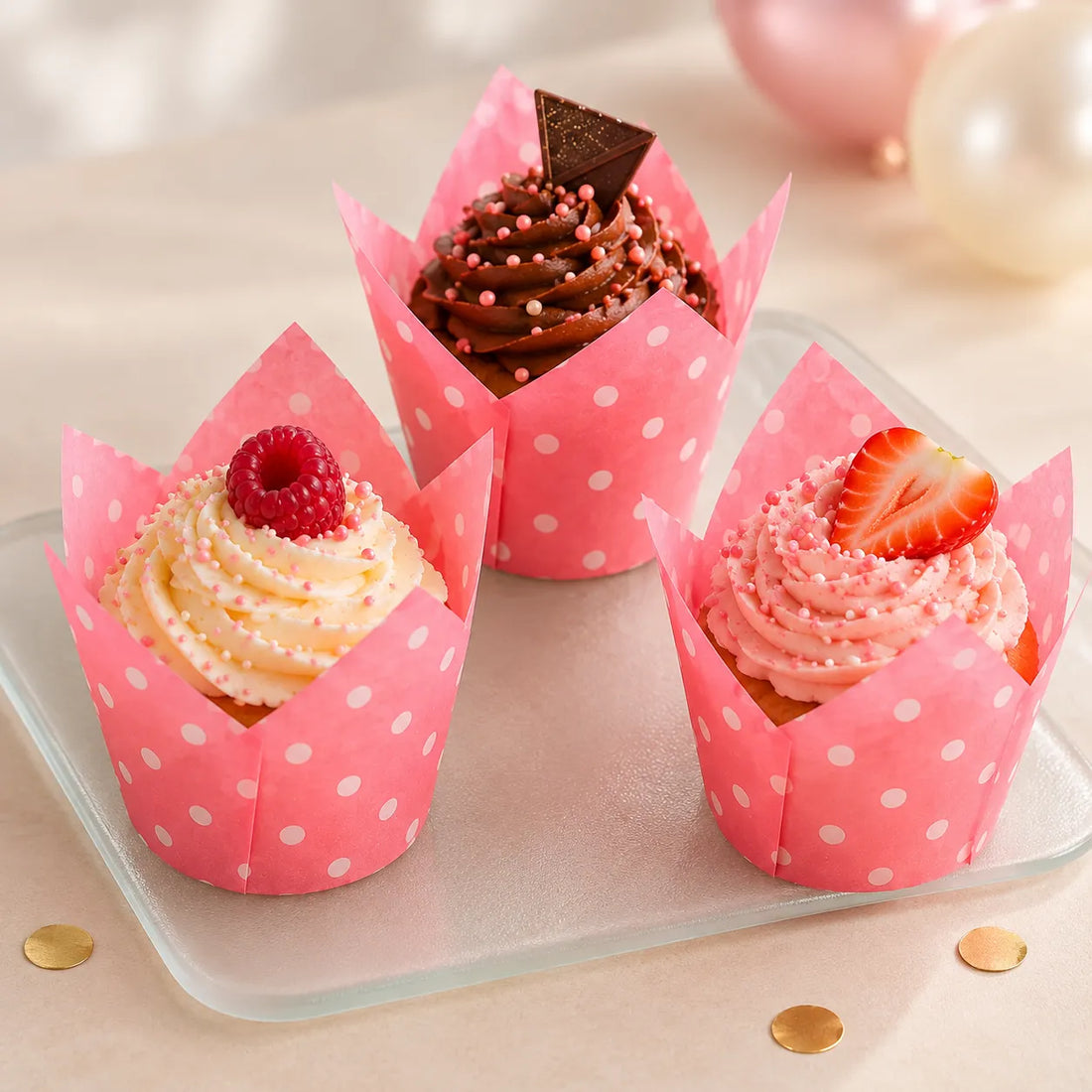 Caissette Cupcake Rose à Pois raffiné