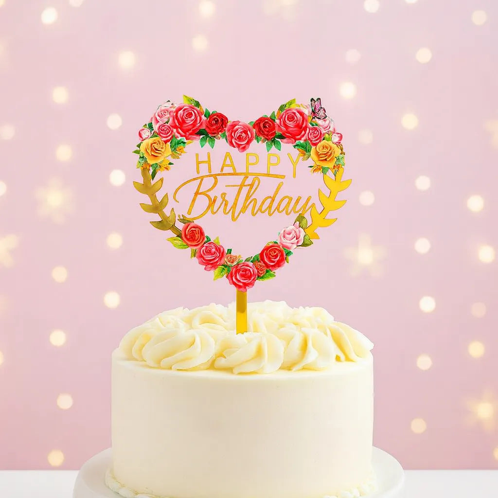 Cake Topper Cœur Fleuri Chic