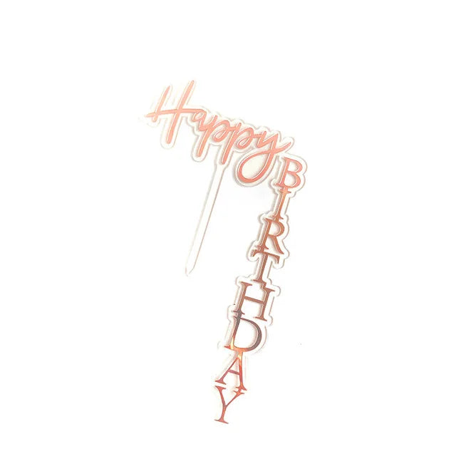 Cake Topper Happy Birthday Perpendiculaire Rose