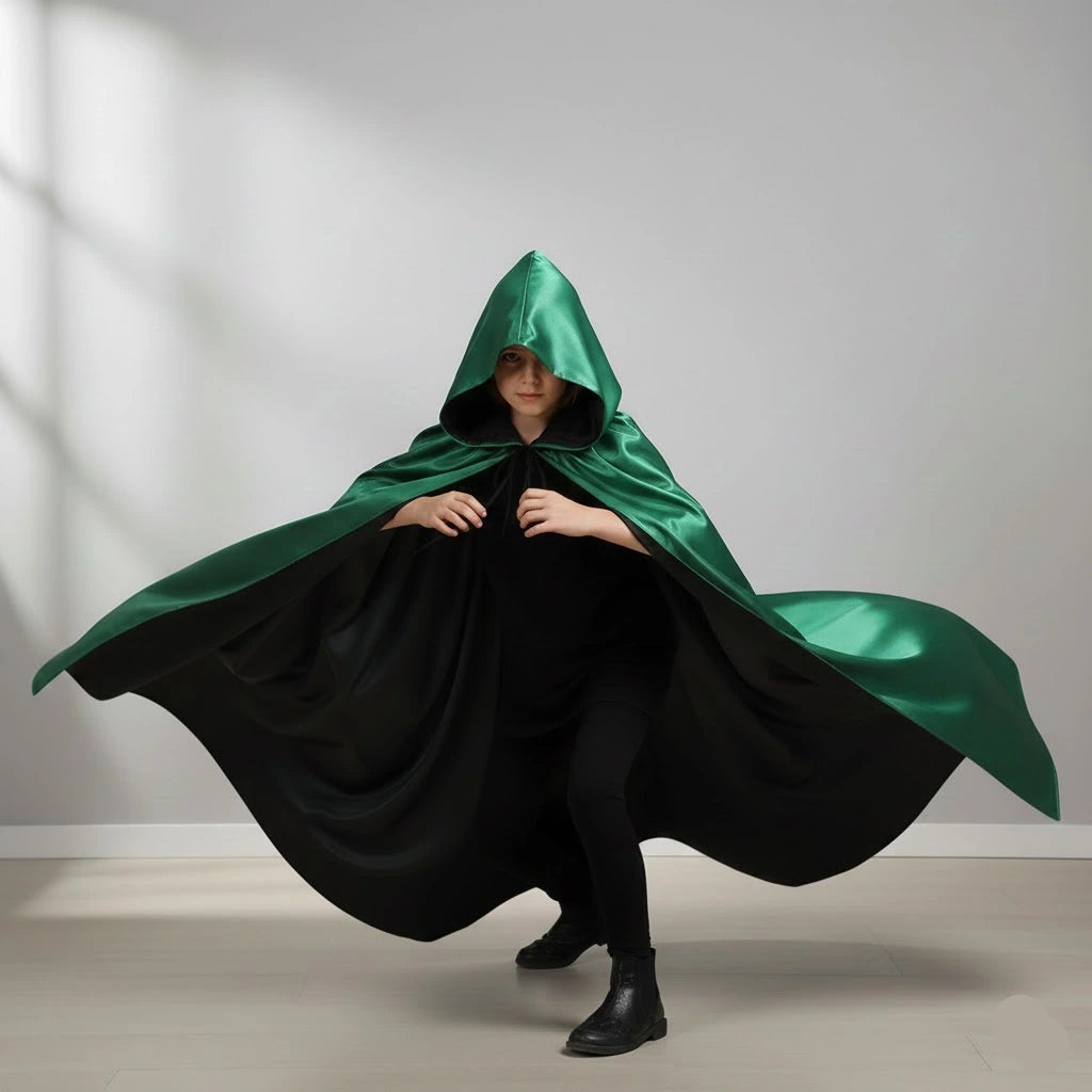 Cape Vampire Vert et Noire à Capuche stylé