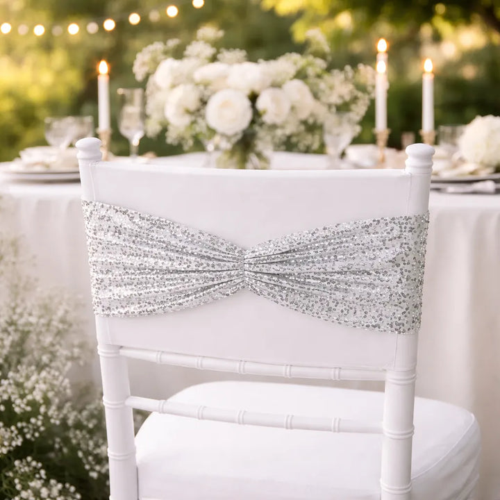 Ceinture de Chaise Mariage Argentée Pailletée