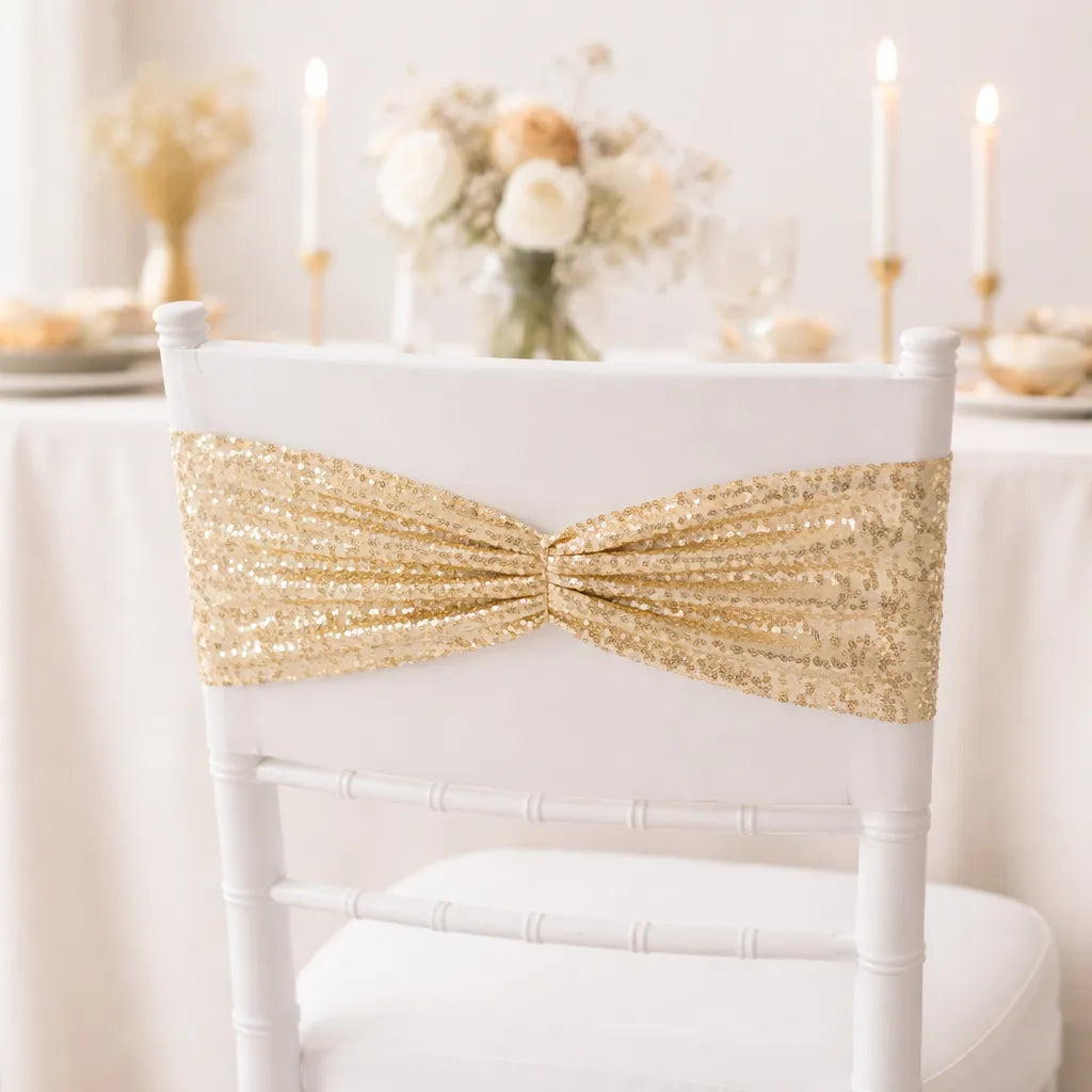 Ceinture de Chaise Mariage Dorée à Sequins