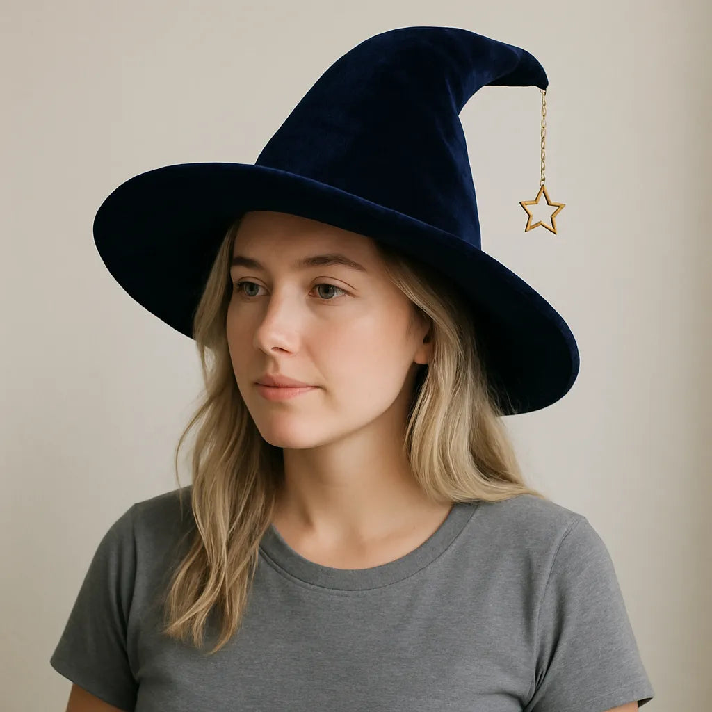 Chapeau Sorcière Bleu Velouté