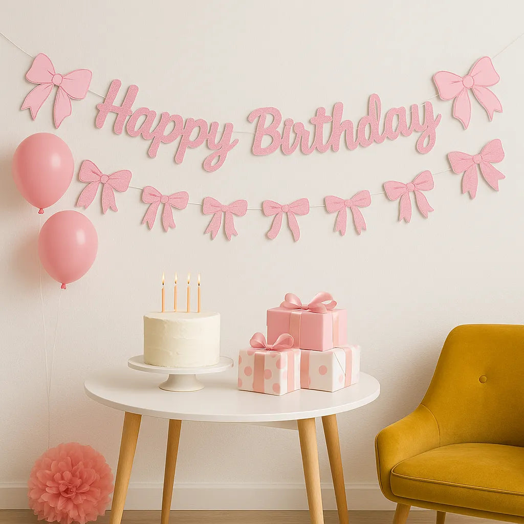 Guirlande Anniversaire Happy Birthday Rose raffinée