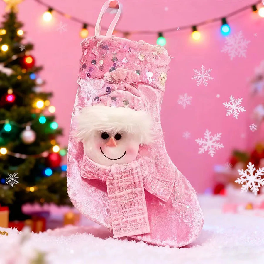 Chaussette Noël Bonhomme de Neige Rose