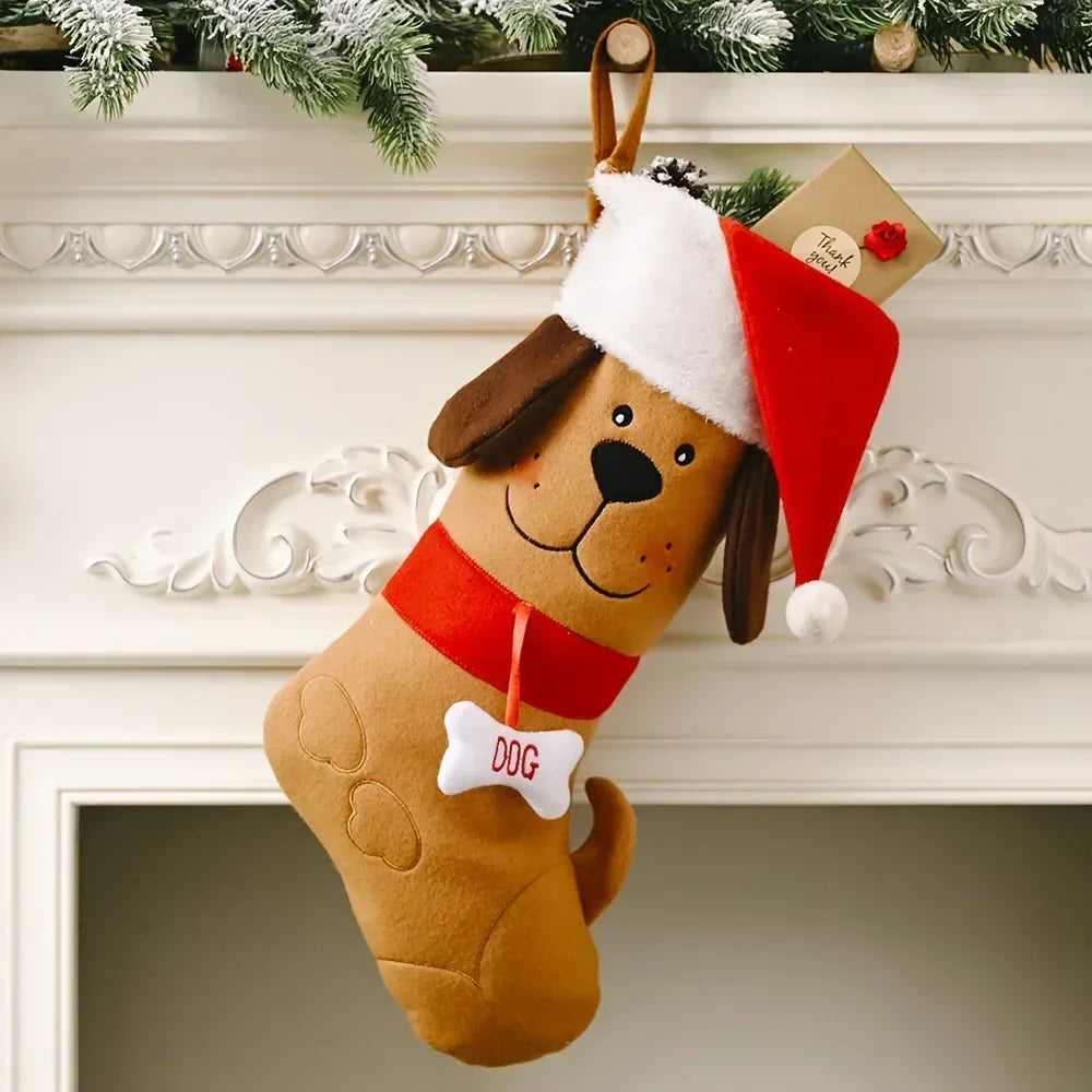 Chaussette Noël Marron Chien Mignon