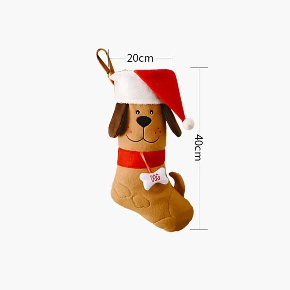 Chaussette Noël Marron Chien Mignon Douillet
