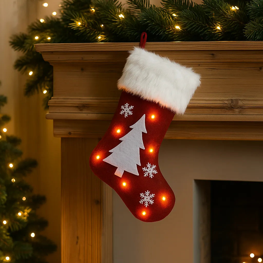Chaussette Rouge Sapin de Noël Lumineuse