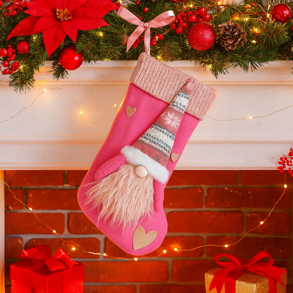 Chaussette de Noël Lutin Rose Design.