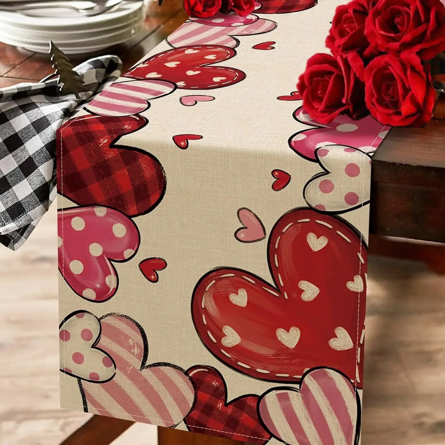 Chemin de Table Cœurs Rose et Rouge chic