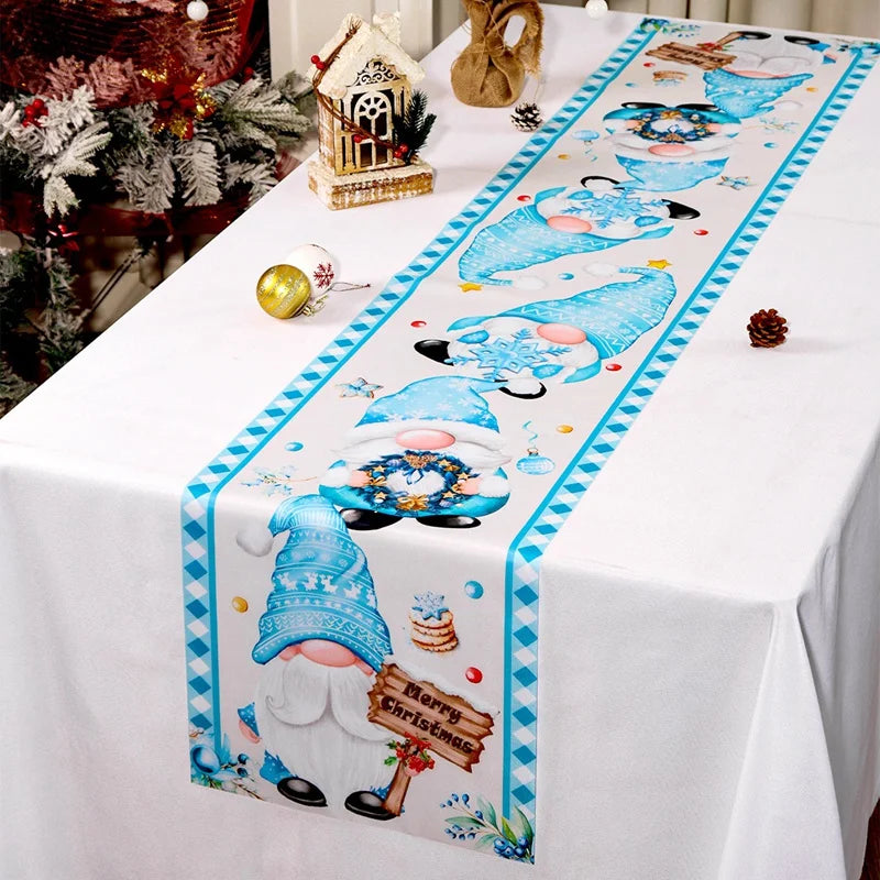 Chemin de Table Lutins de Noël Blanc et Bleu 1