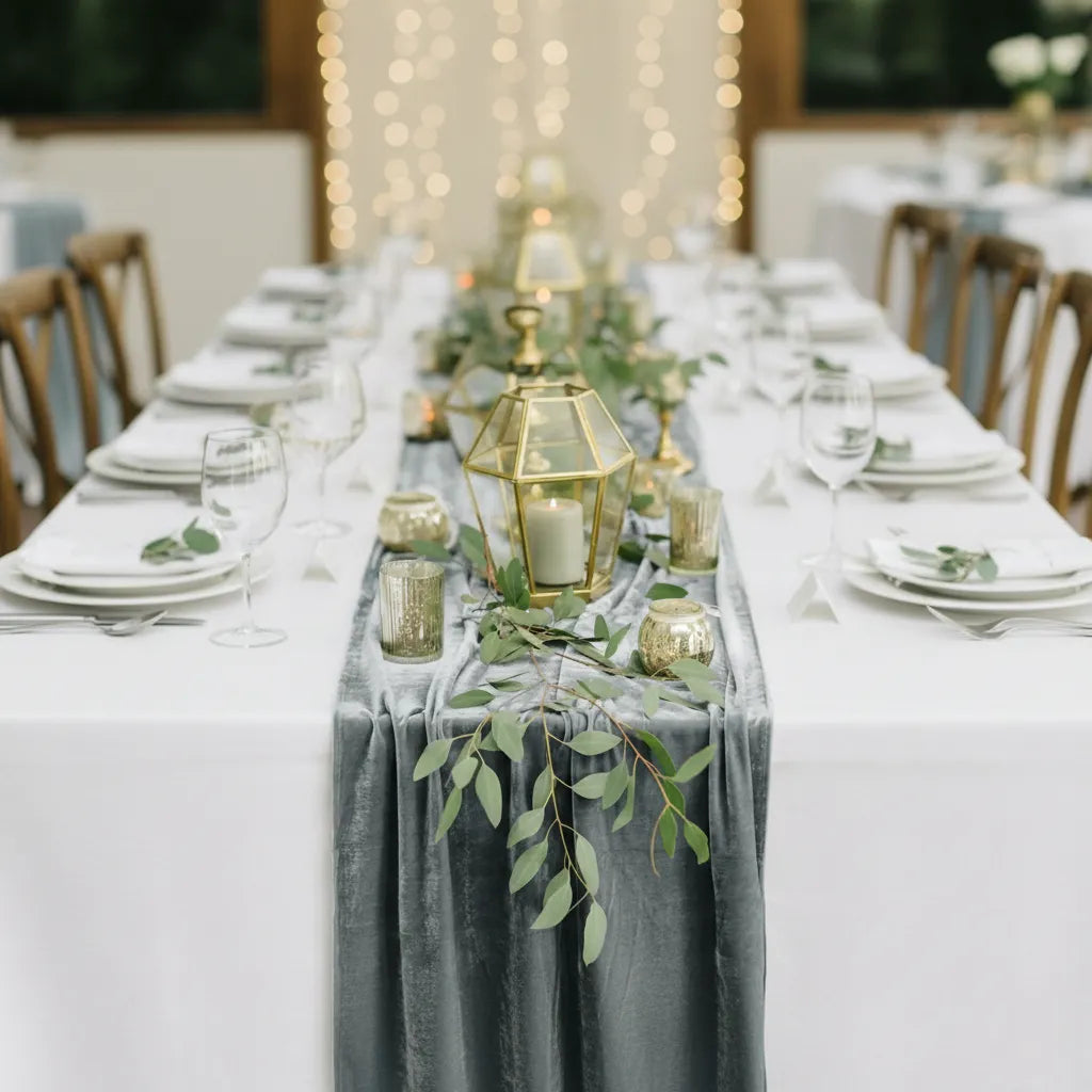 Chemin de Table Mariage Gris velouté