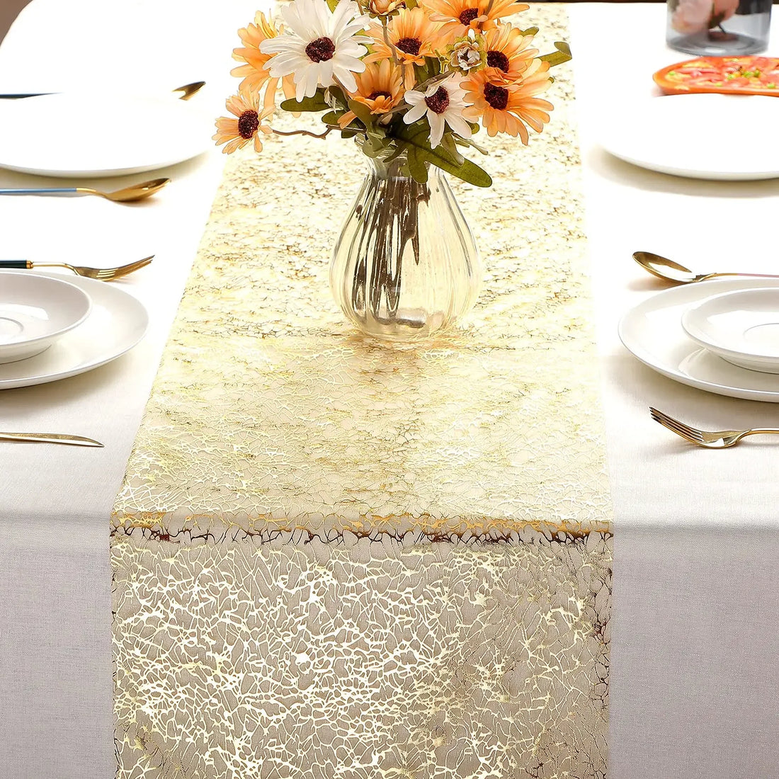 Chemin de Table Mariage Or Elégante