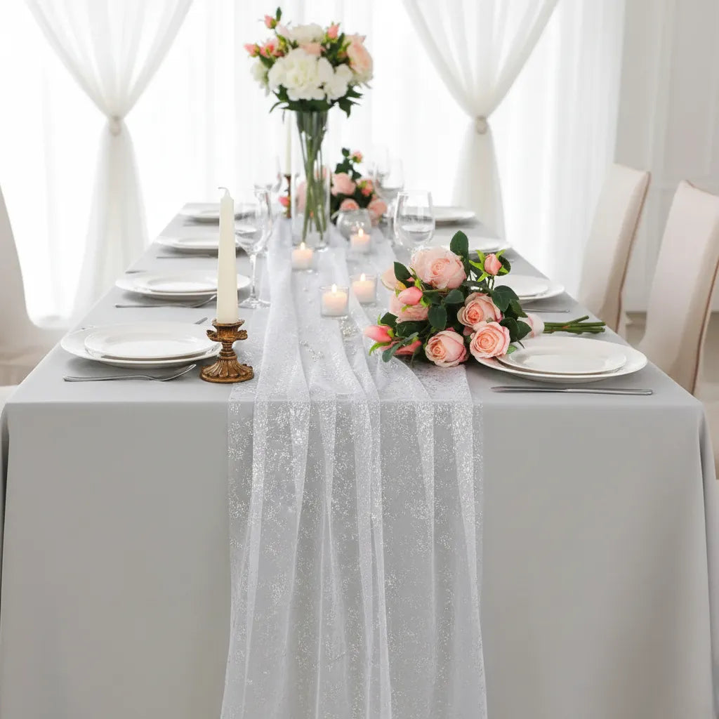 Chemin de Table Mariage Transparent Argenté