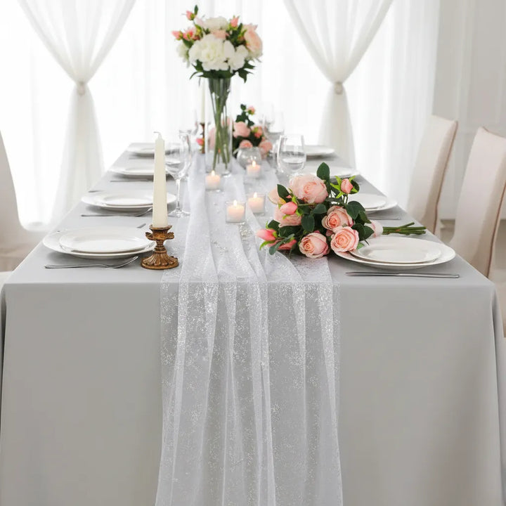 Chemin de Table Mariage Transparent Argenté
