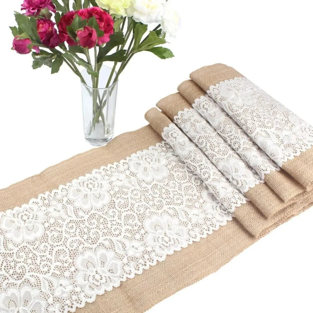Chemin de Table Mariage Vintage en Jute Unique