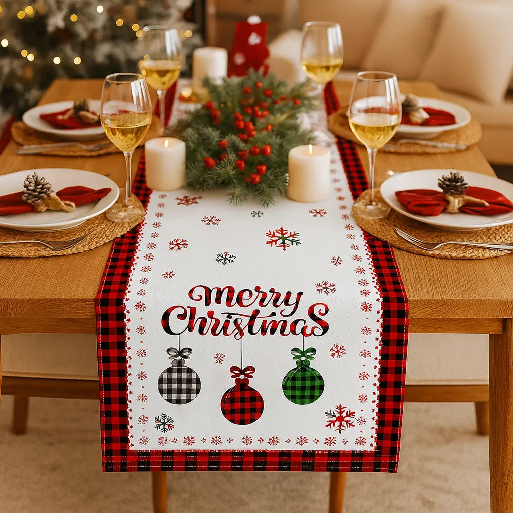 Chemin de Table Merry Christmas en Lin Minimaliste