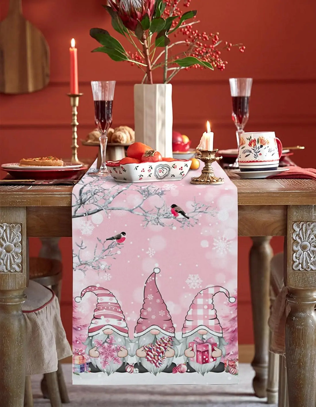 Chemin de Table Noël Rose Fantaisie