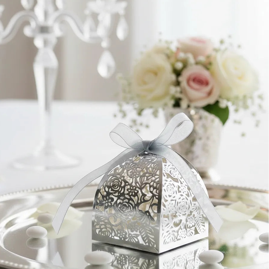 Contenant à Dragées Mariage Argenté Design Chic