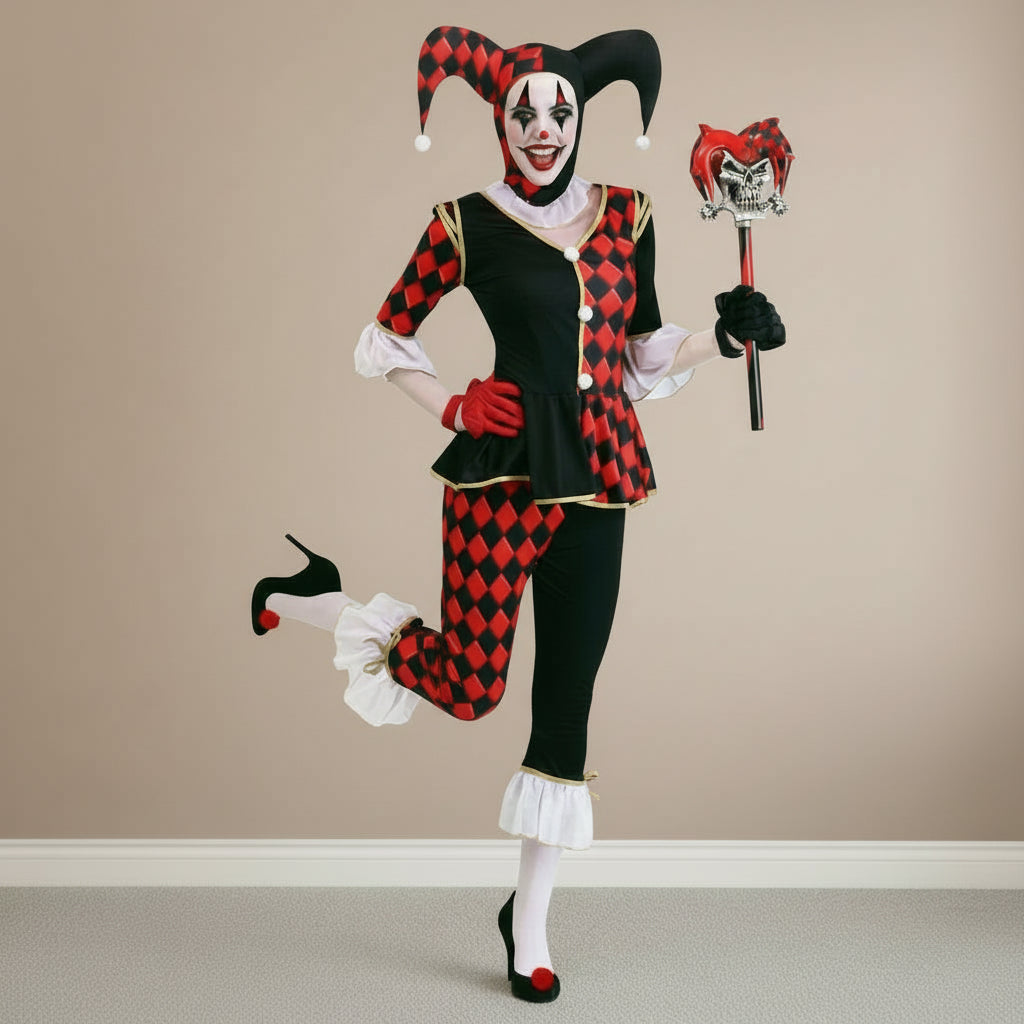 Costume Clown Noir et Rouge Arlequin