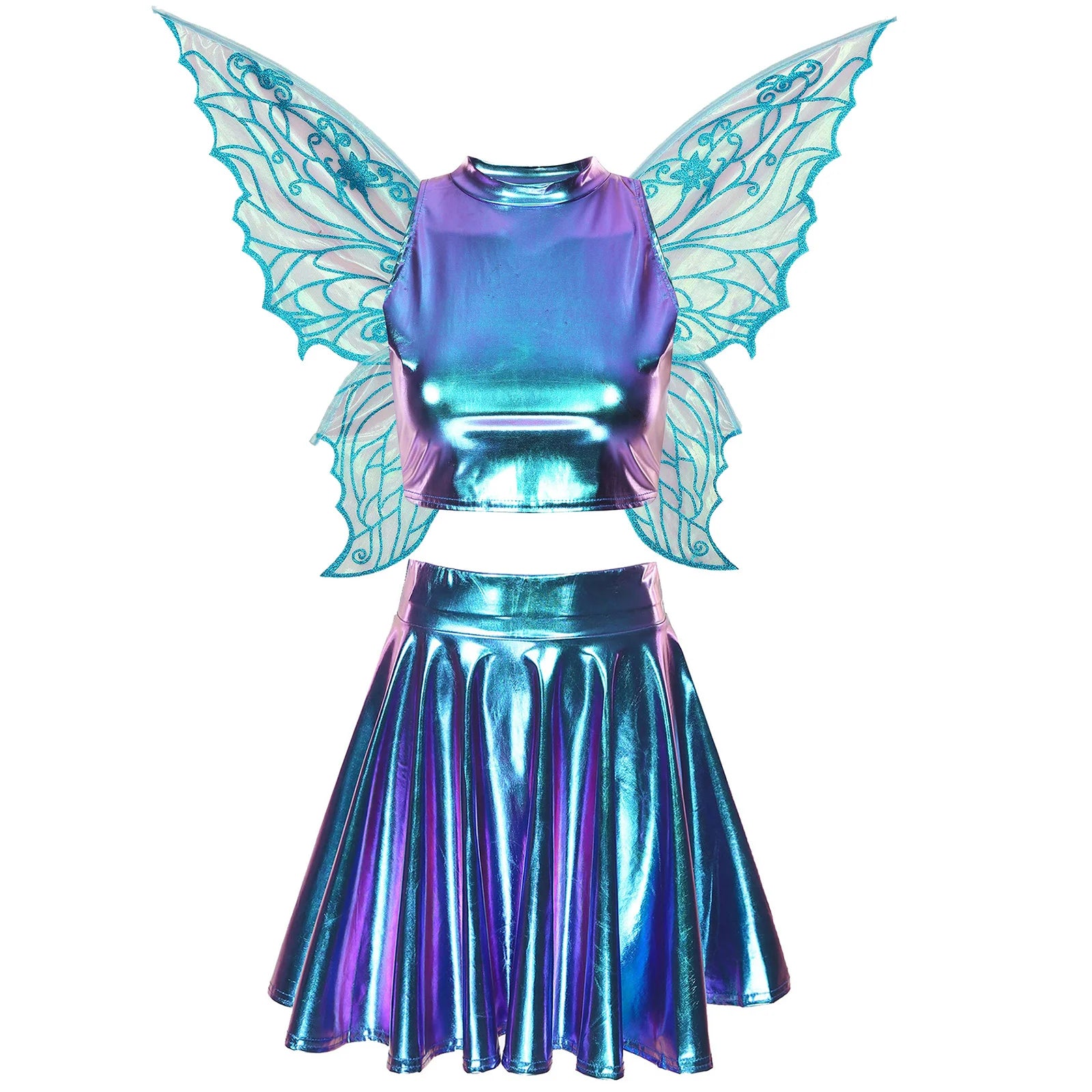 Costume Fée Bleu Métallisé Beau