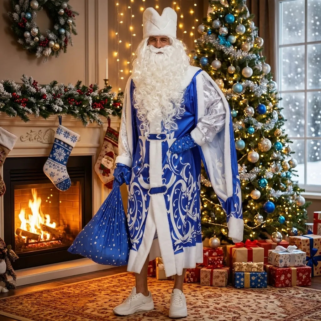 Costume Père Noël Bleu Accessoirisé