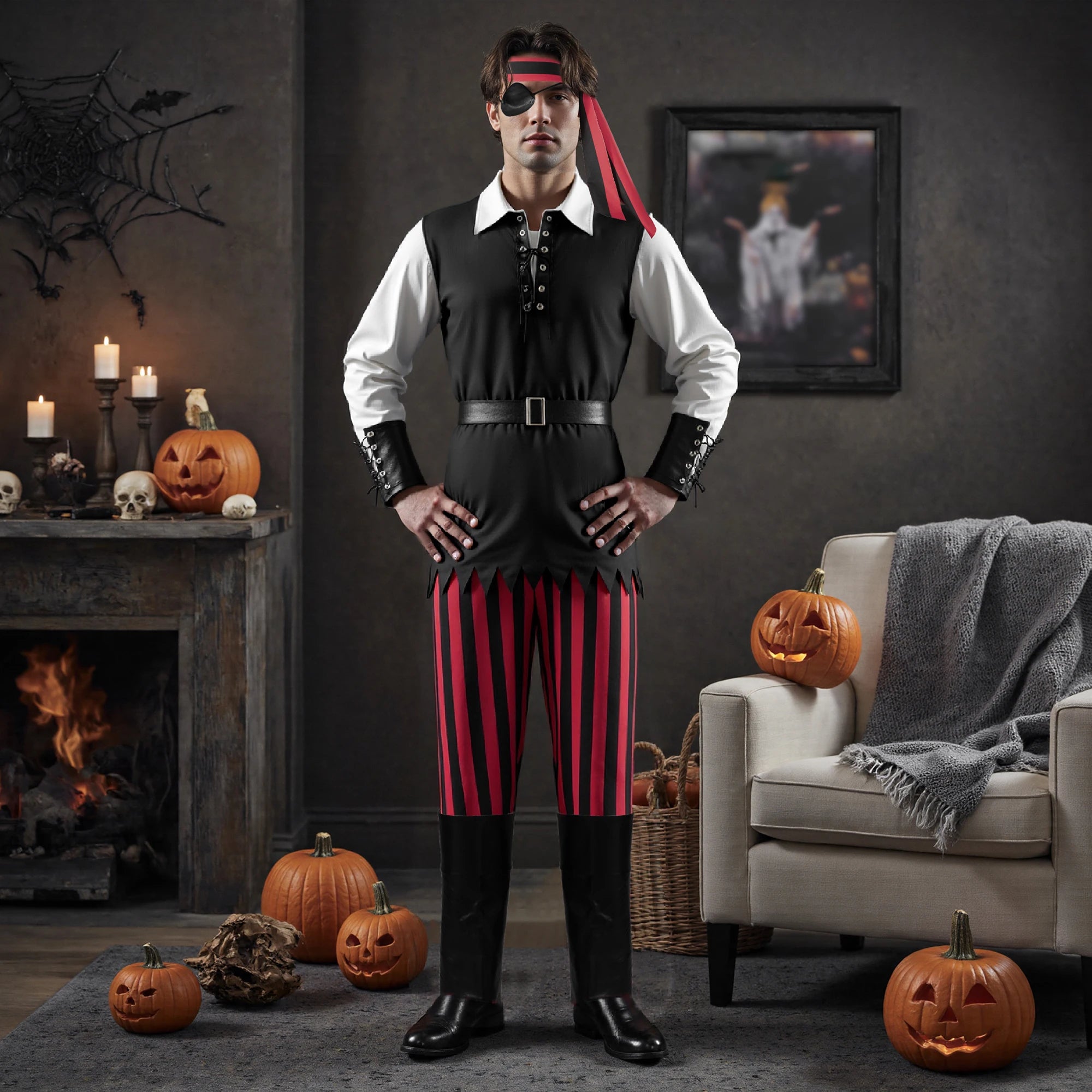 Costume Pirate Rouge et Noir Homme