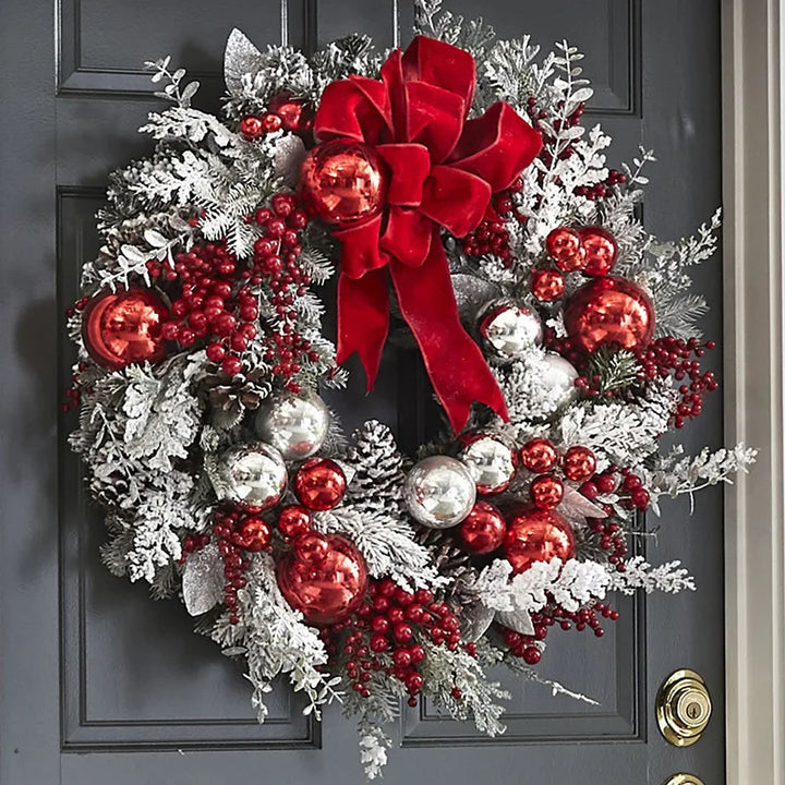 Couronne de Noël Enneigée Boules Rouges