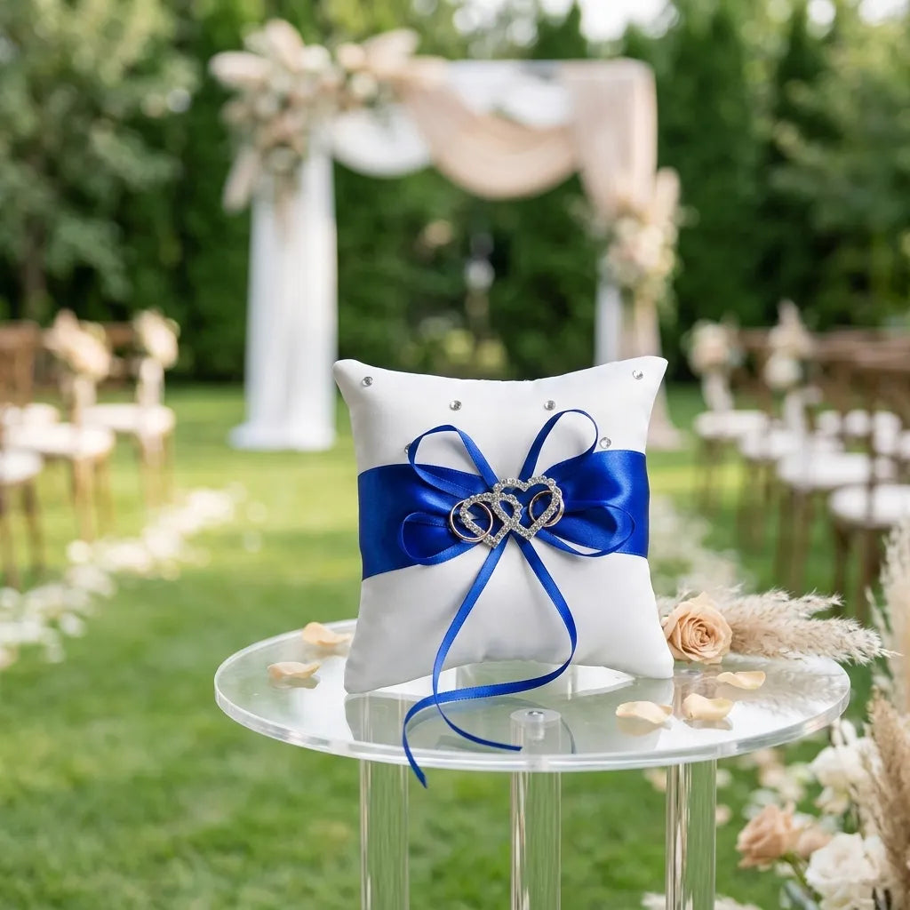 Coussin Bagues Mariage à Ruban Bleu élégant