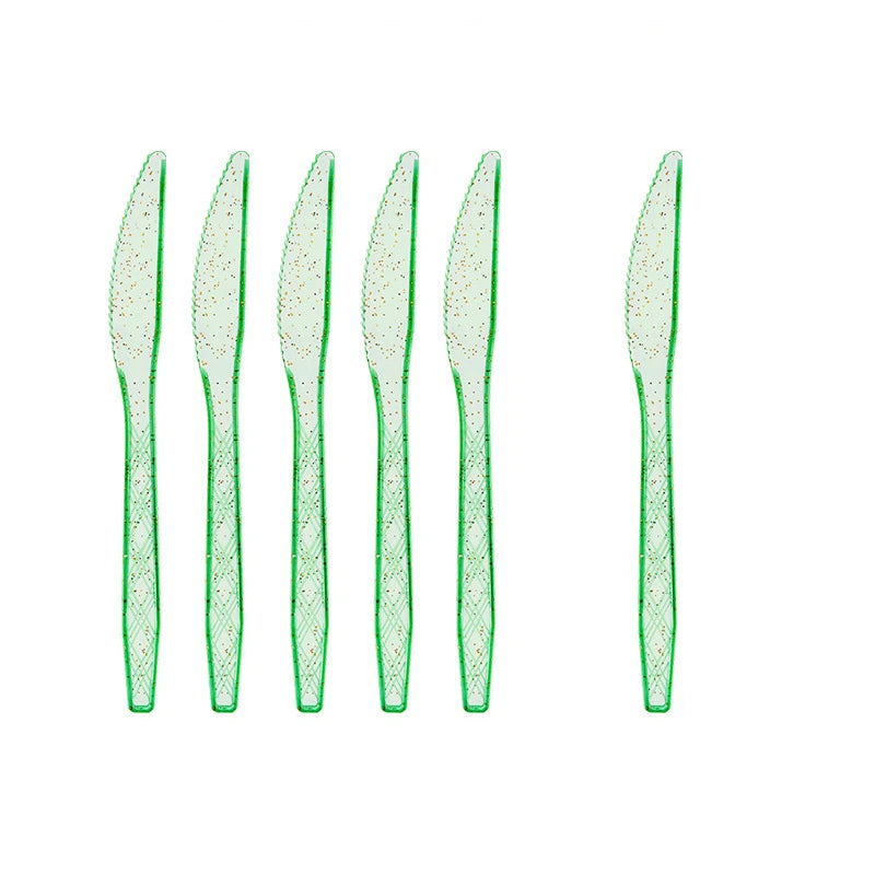 Couteaux Jetables Verts Pailletés