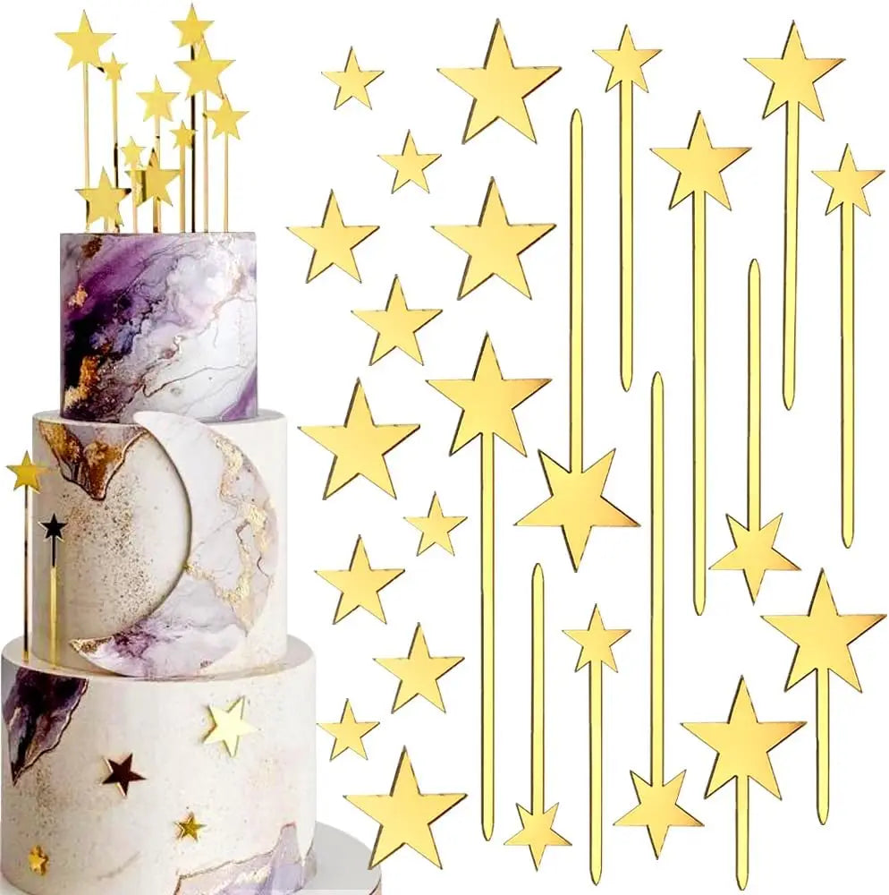 Décoration Gâteau Etoiles Dorées Stylé
