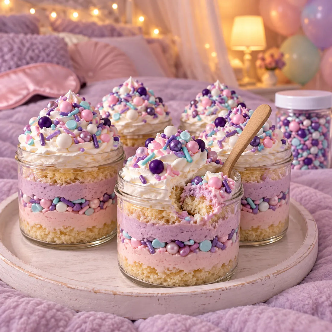 Décoration Gâteau Sucrée Rose et Violet Design