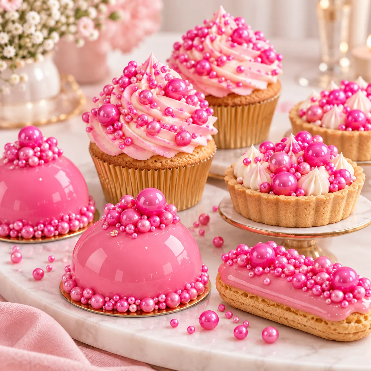Perles Décoratives Roses pour Gâteau