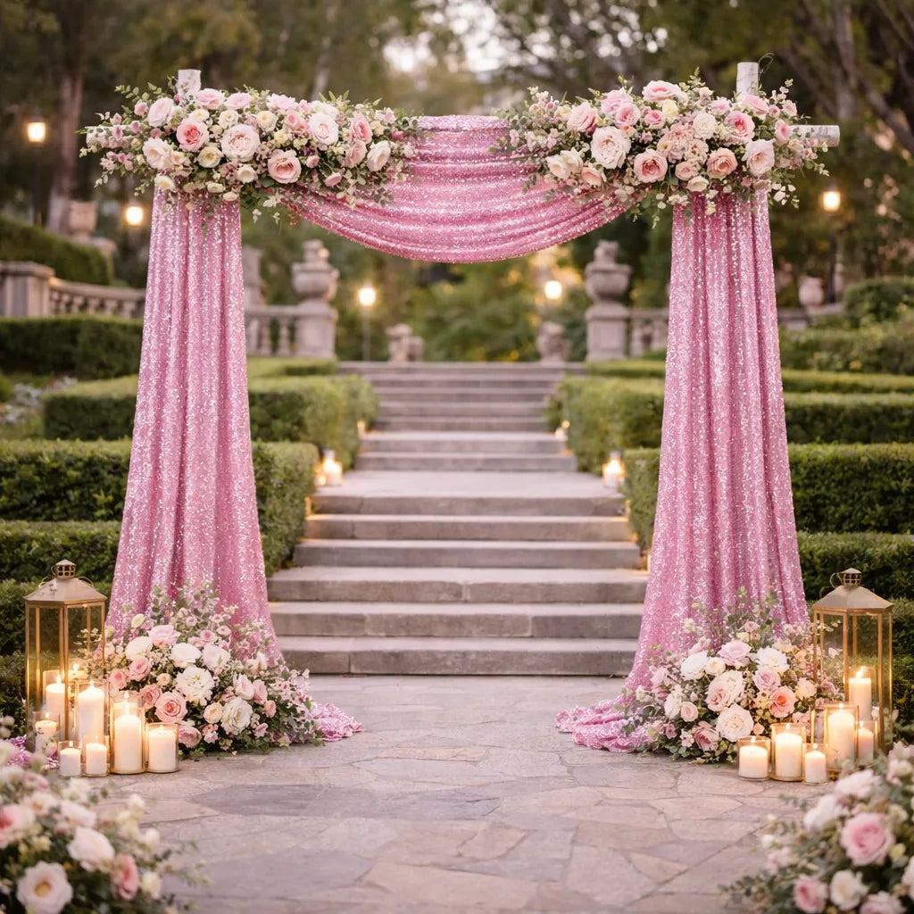 Drapé Arche Mariage Rose à Sequins