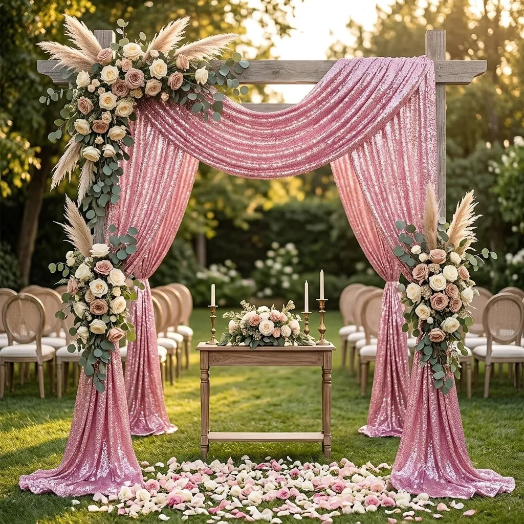 Drapé Arche Mariage Rose à Sequins Vaporeux