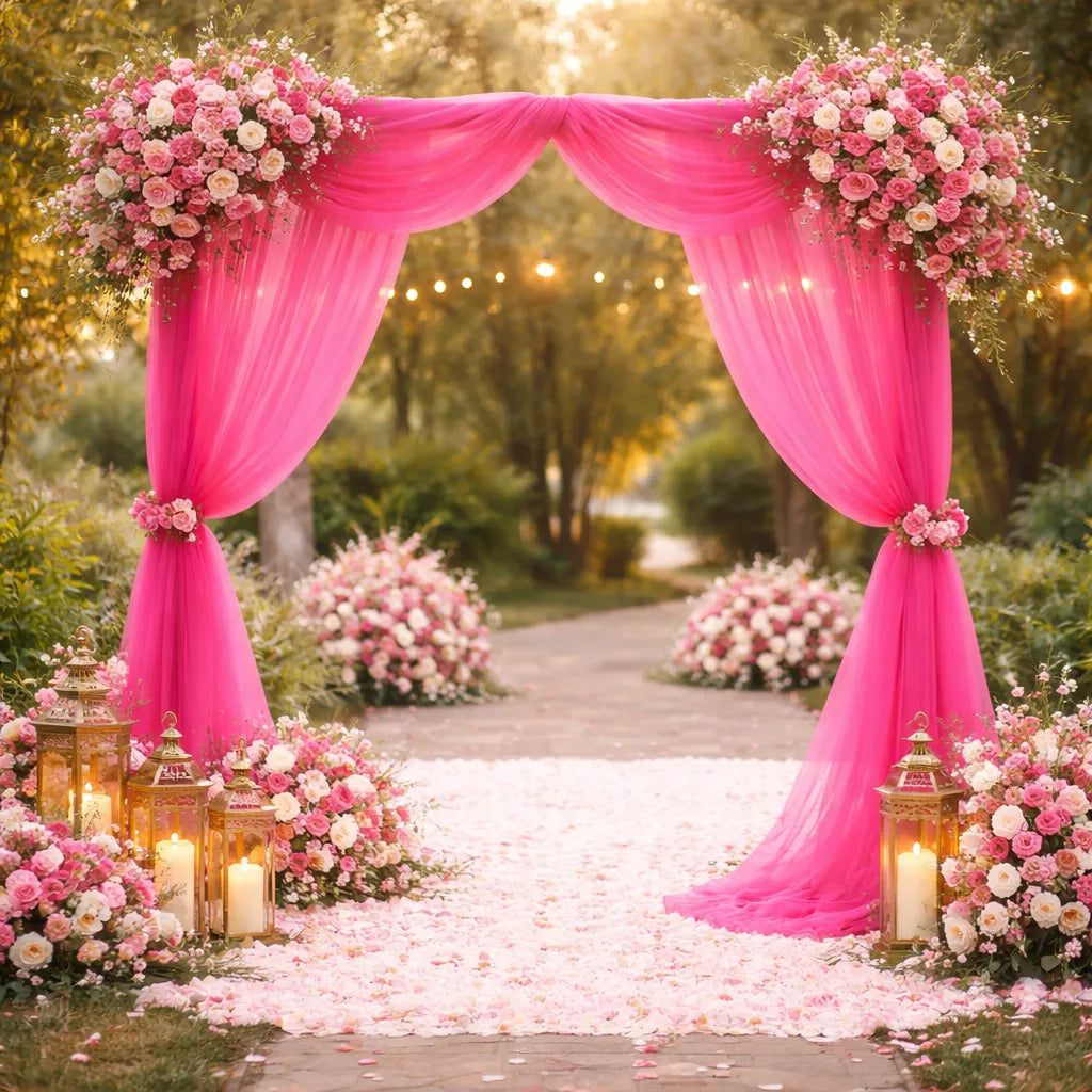 Drapé Léger Arche Mariage Rose en Organza