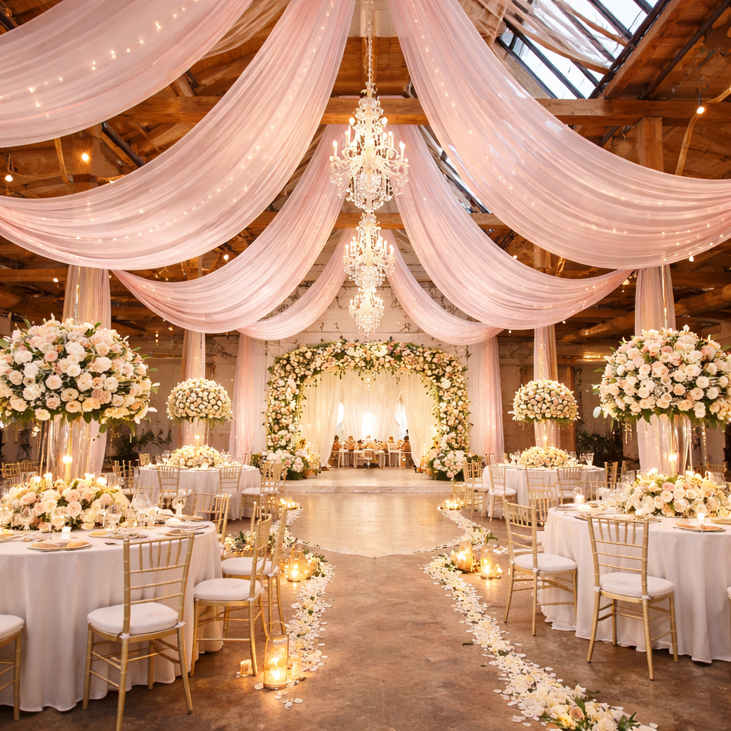 Drapé Mariage Rose en Tulle glamour
