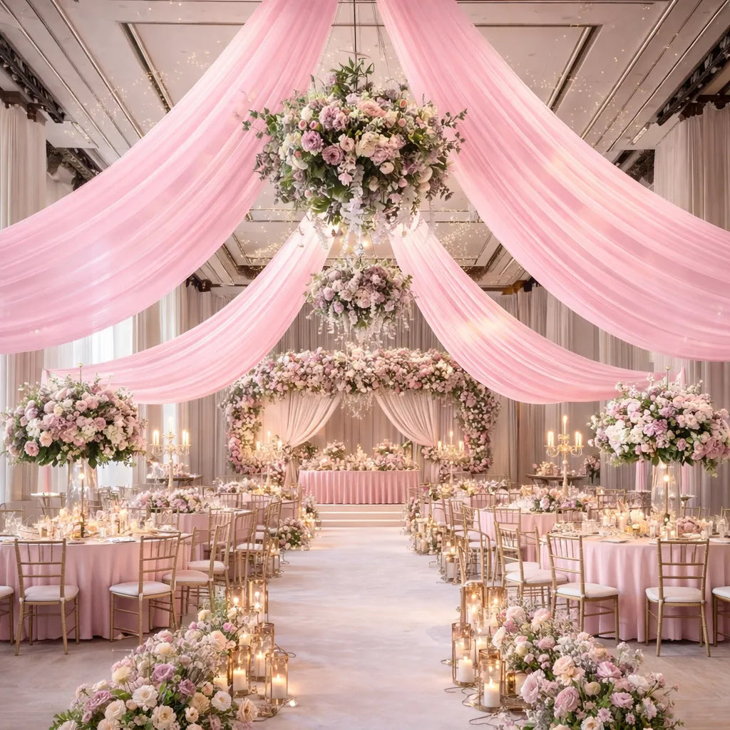 Drapé Plafond Mariage Rose en Satin